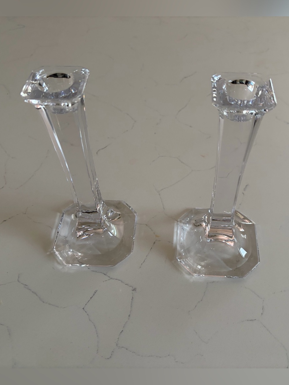 Pair of Clear Glass Crystal Candlesticks
